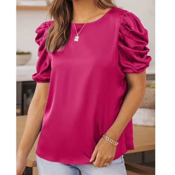 Crewneck short sleeve blouse pink size M - Picture 3 of 11